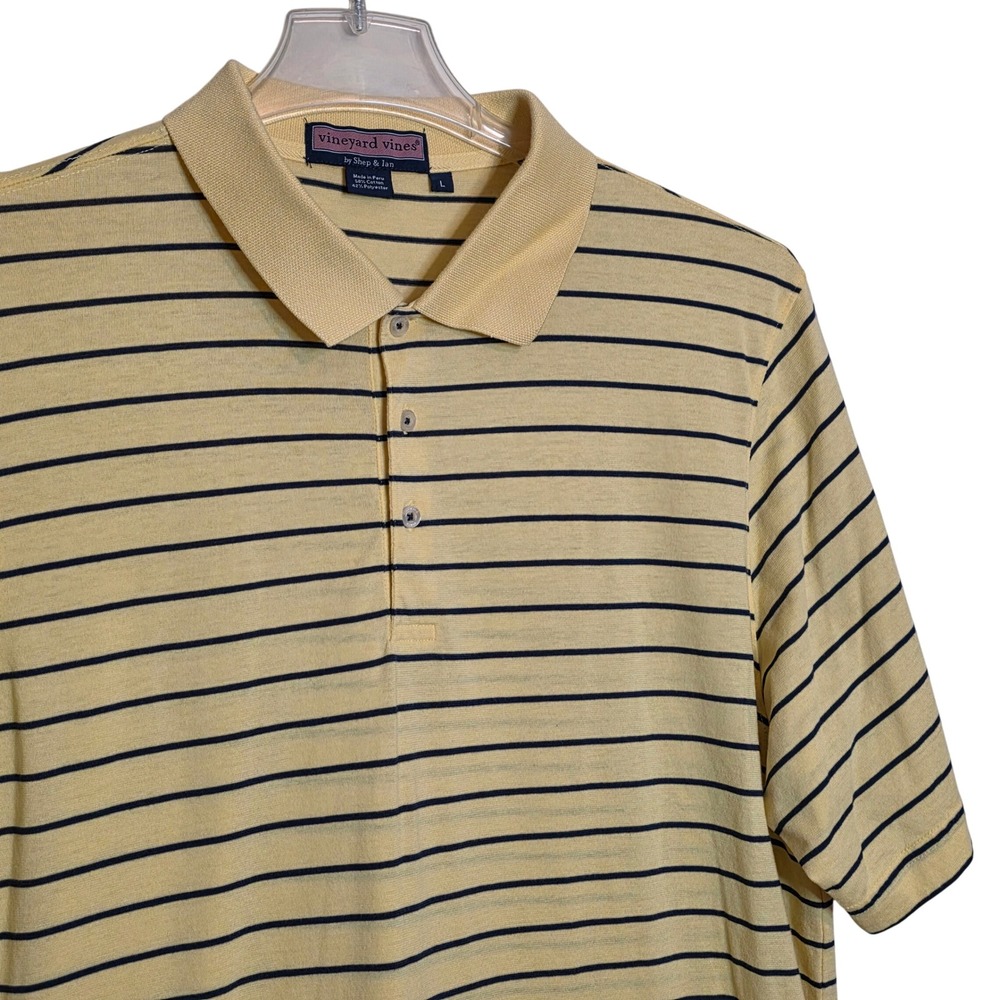 Vineyard Vines Mens Striped Polo Shirt Yellow‎ Black Short Sleeve